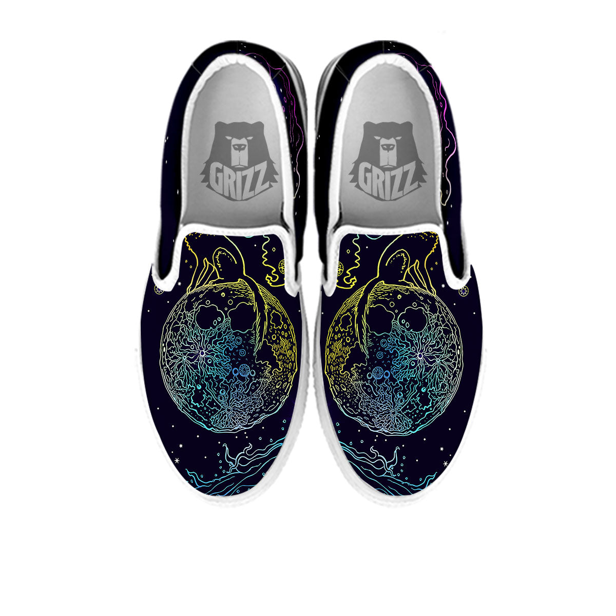 Wolf Spirit Galaxy Howling Print White Slip On Shoes-grizzshop