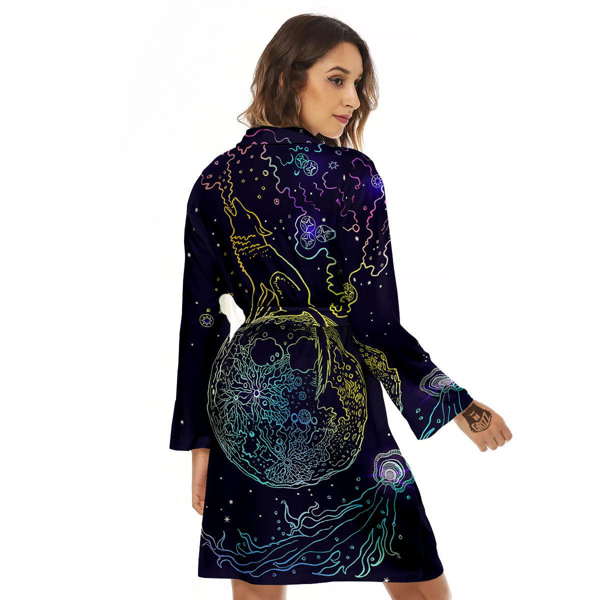 Wolf Spirit Galaxy Howling Print Women's Robe-grizzshop