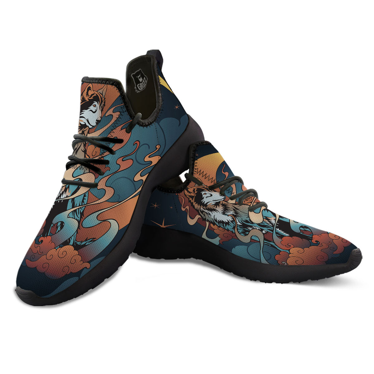 Wolf Spirit Night Forest Print Black Athletic Shoes-grizzshop