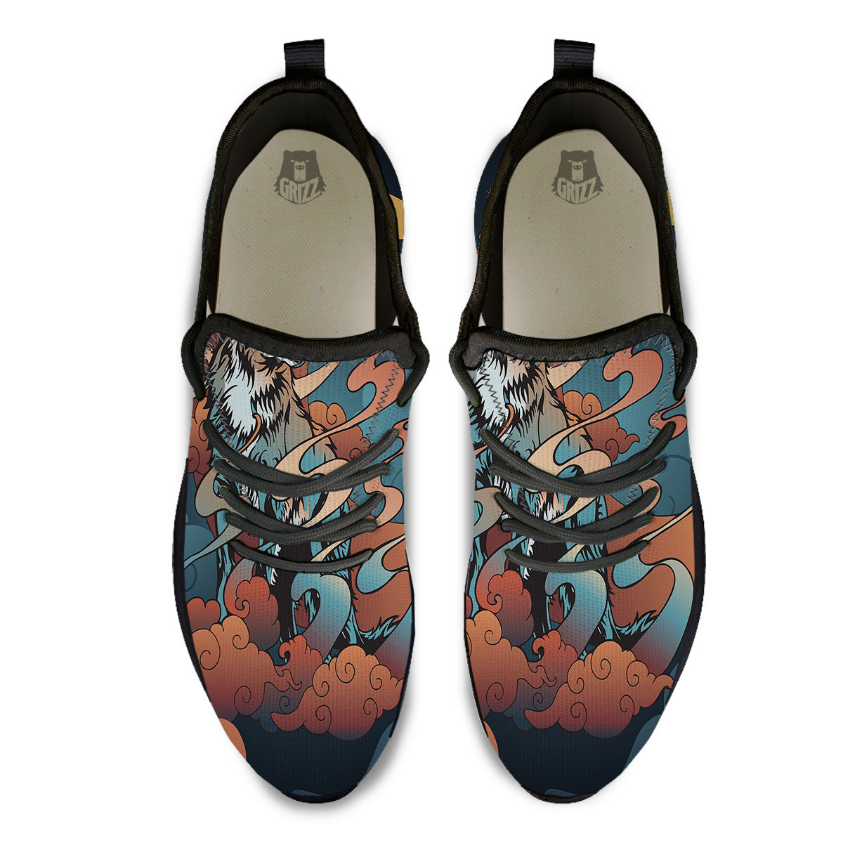 Wolf Spirit Night Forest Print Black Athletic Shoes-grizzshop