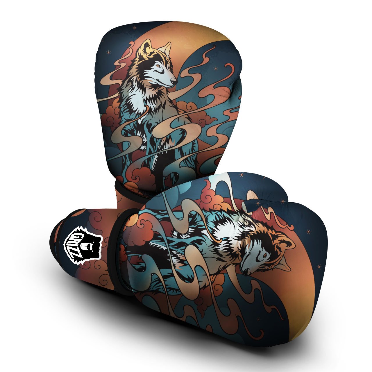 Wolf Spirit Night Forest Print Boxing Gloves-grizzshop