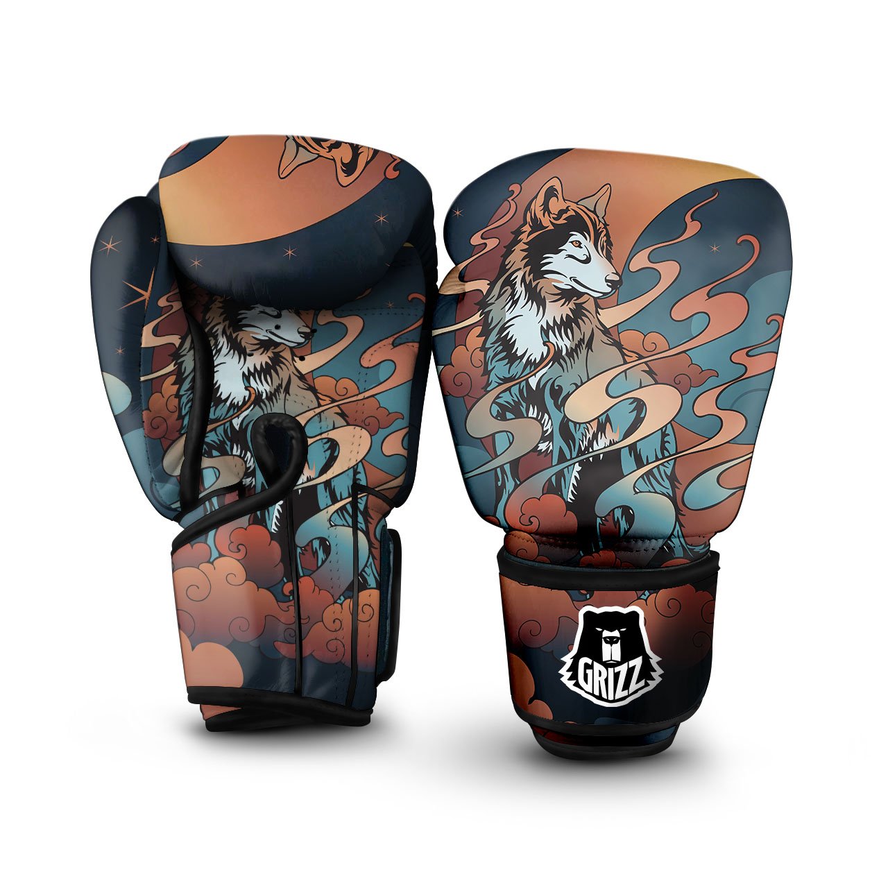 Wolf Spirit Night Forest Print Boxing Gloves-grizzshop