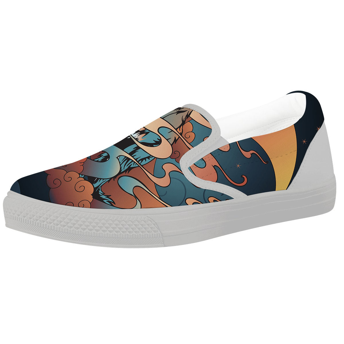 Wolf Spirit Night Forest Print White Slip On Shoes-grizzshop