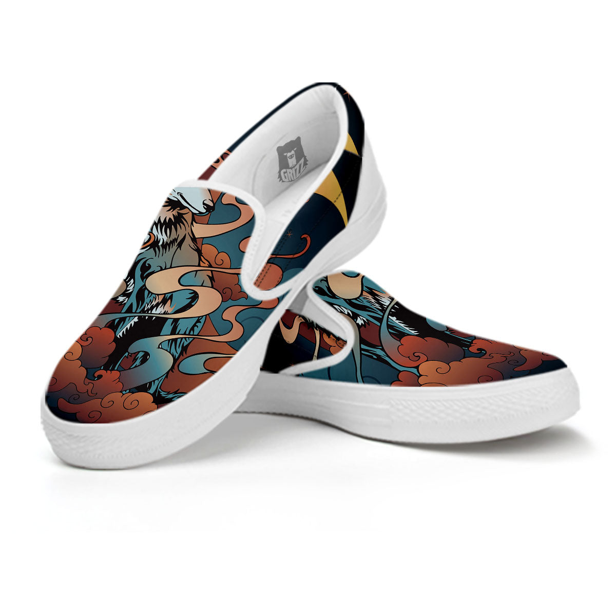 Wolf Spirit Night Forest Print White Slip On Shoes-grizzshop