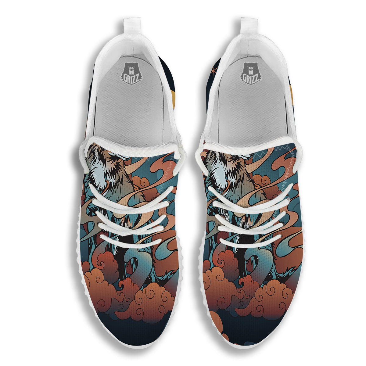 Wolf Spirit Night Forest Print White Walking Shoes-grizzshop