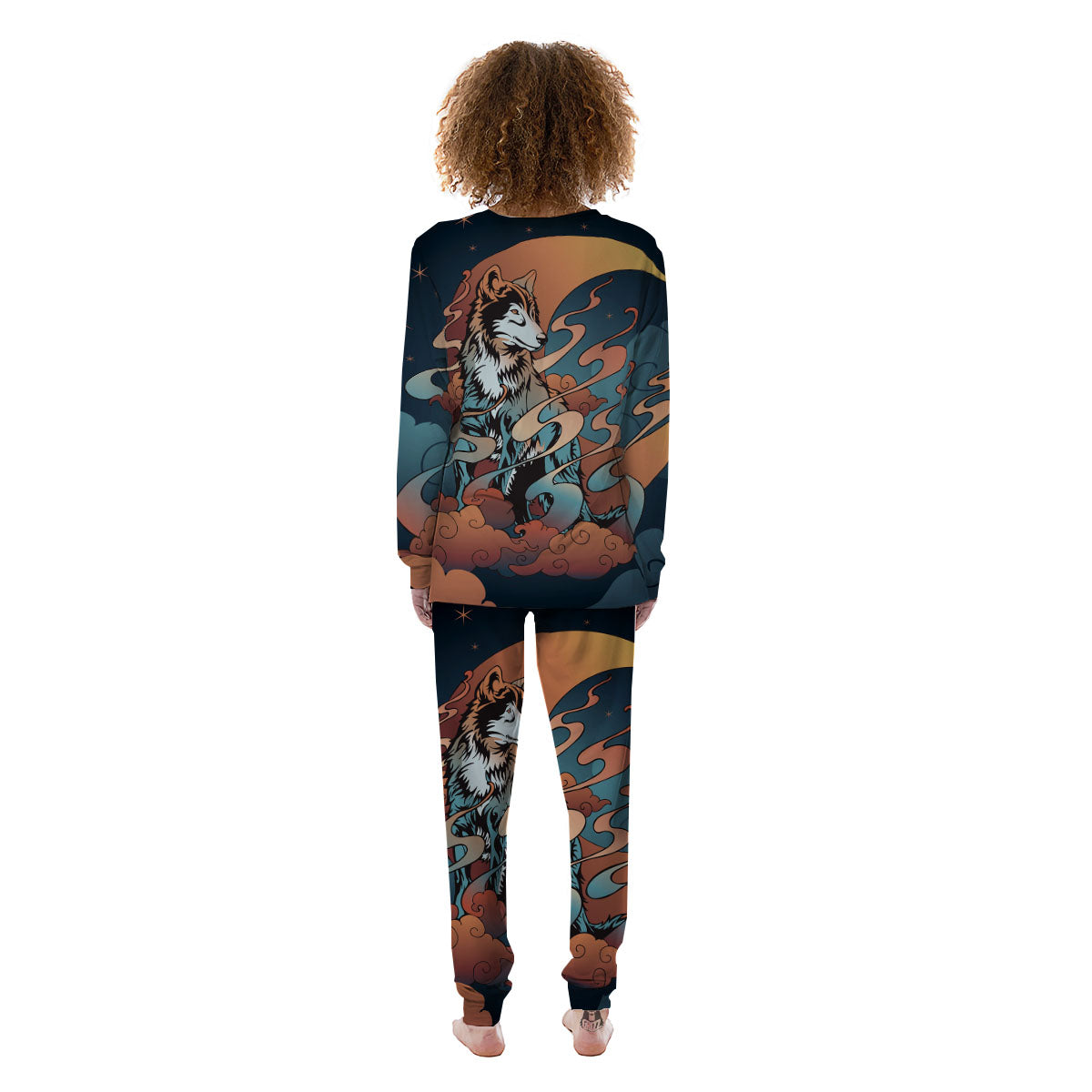 Wolf Spirit Night Forest Print Women's Pajamas-grizzshop