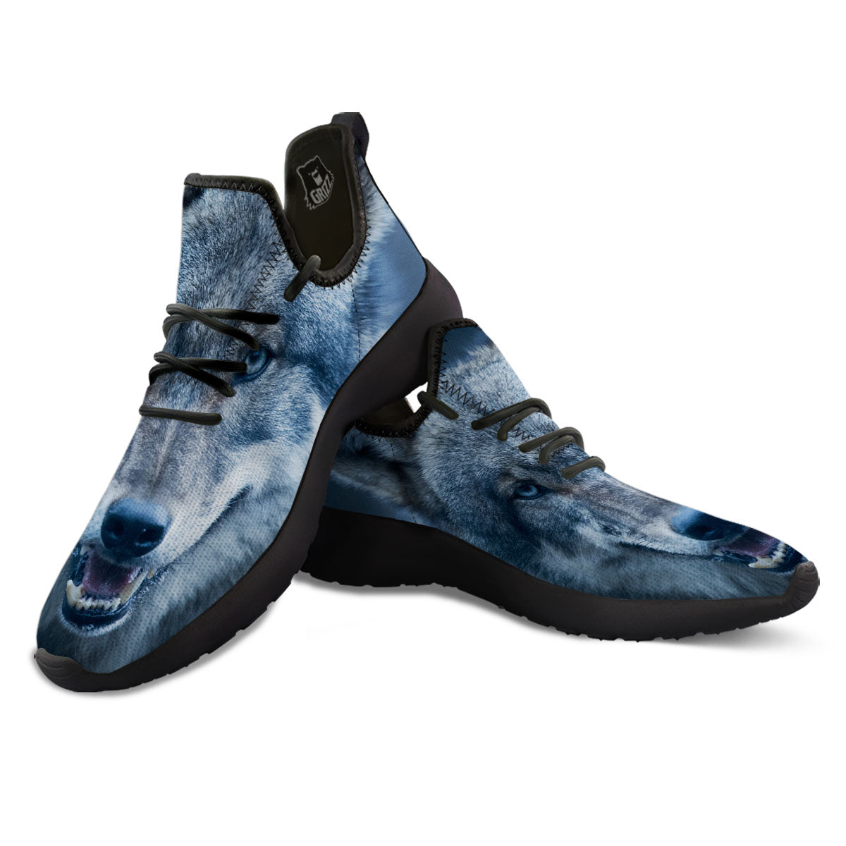 Wolf White And Navy Print Black Athletic Shoes-grizzshop