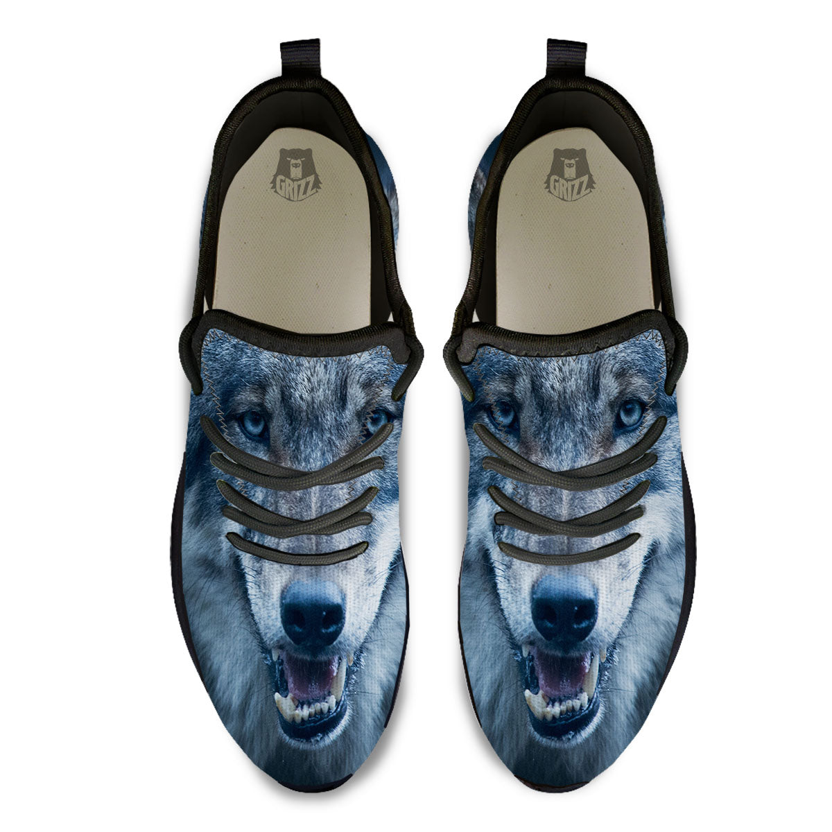 Wolf White And Navy Print Black Athletic Shoes-grizzshop