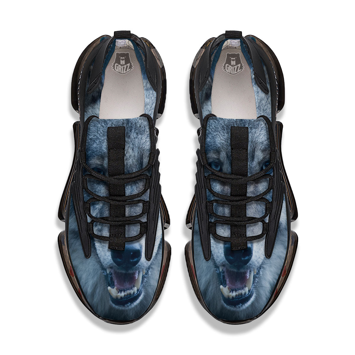 Wolf White And Navy Print Black Gym Shoes-grizzshop