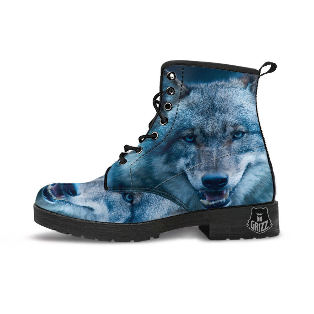 Wolf White And Navy Print Leather Boots-grizzshop