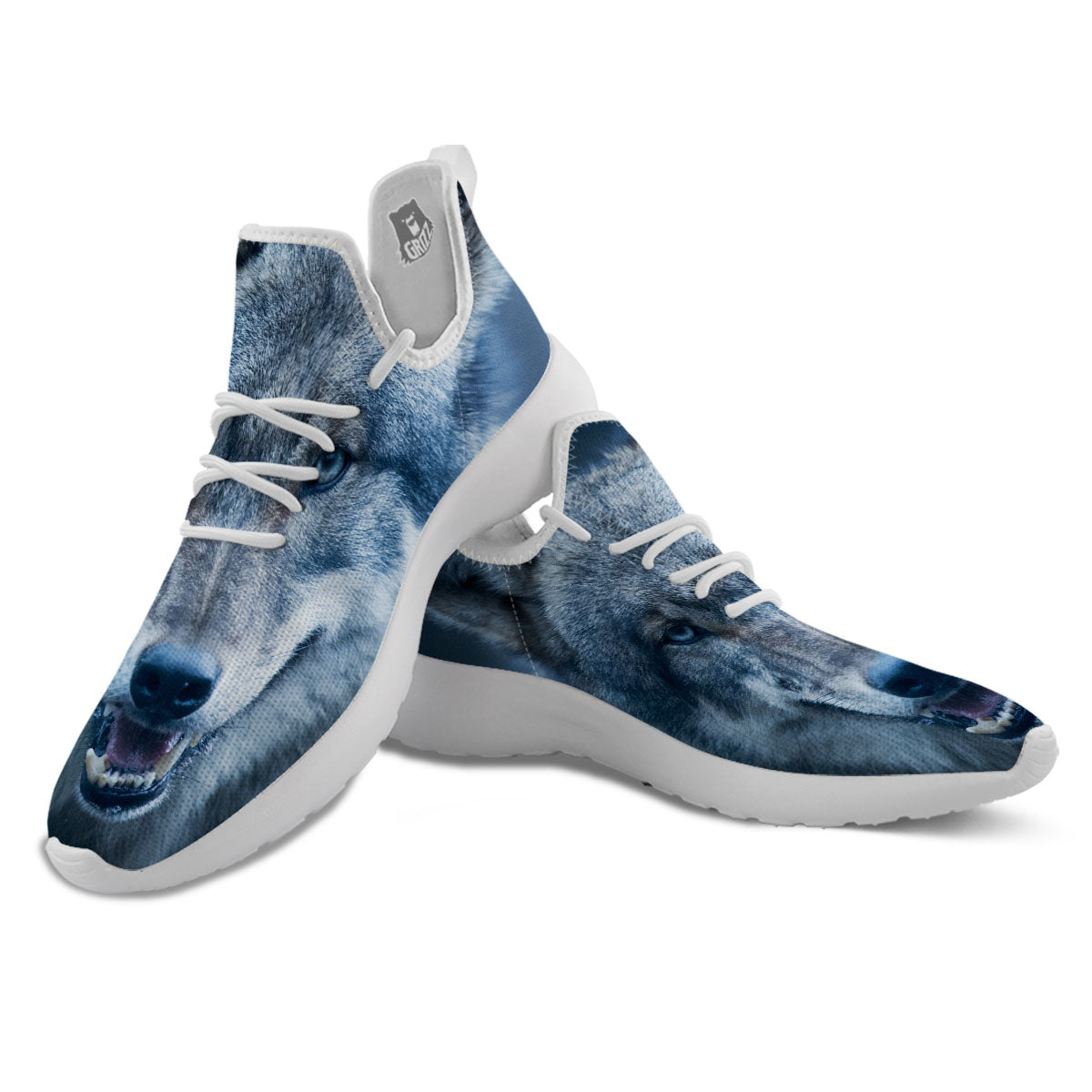 Wolf White And Navy Print White Athletic Shoes-grizzshop
