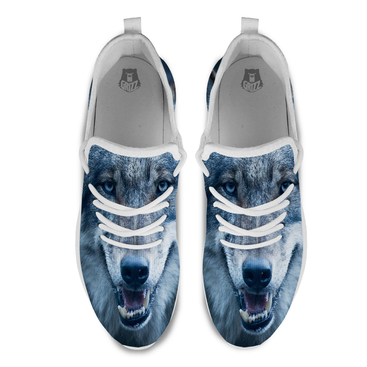 Wolf White And Navy Print White Athletic Shoes-grizzshop