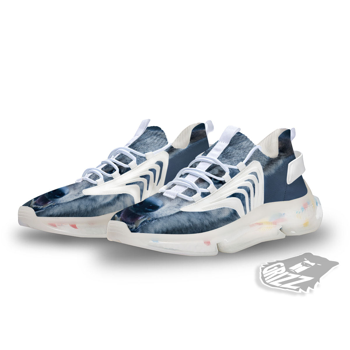 Wolf White And Navy Print White Gym Shoes-grizzshop