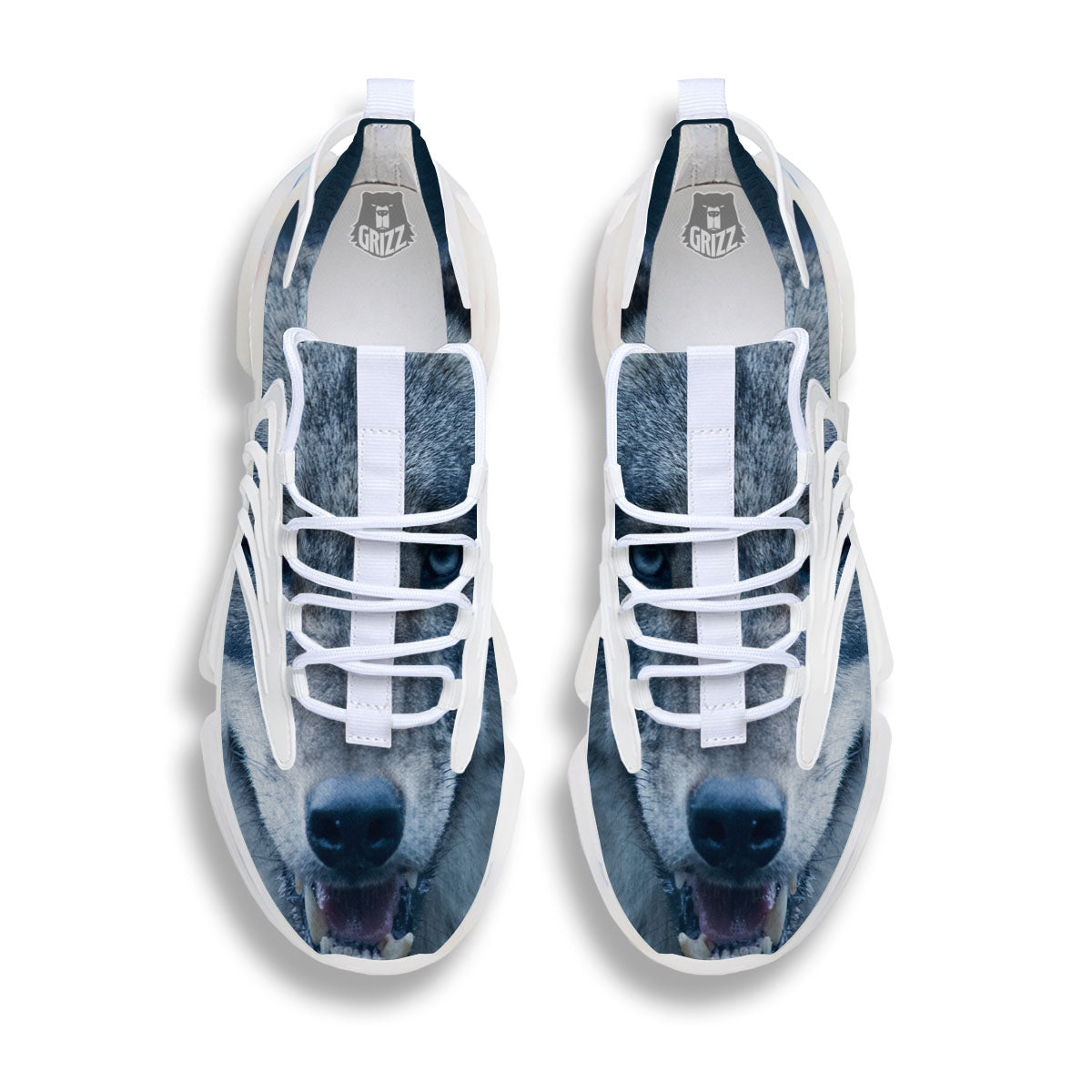 Wolf White And Navy Print White Gym Shoes-grizzshop