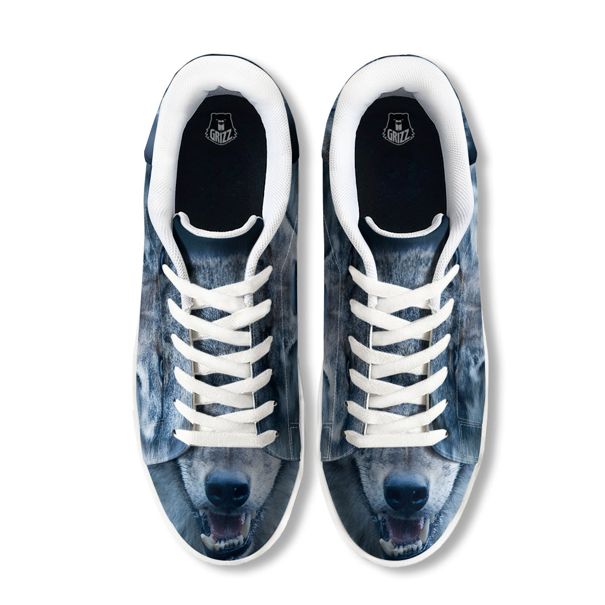 Wolf White And Navy Print White Low Top Sneakers-grizzshop
