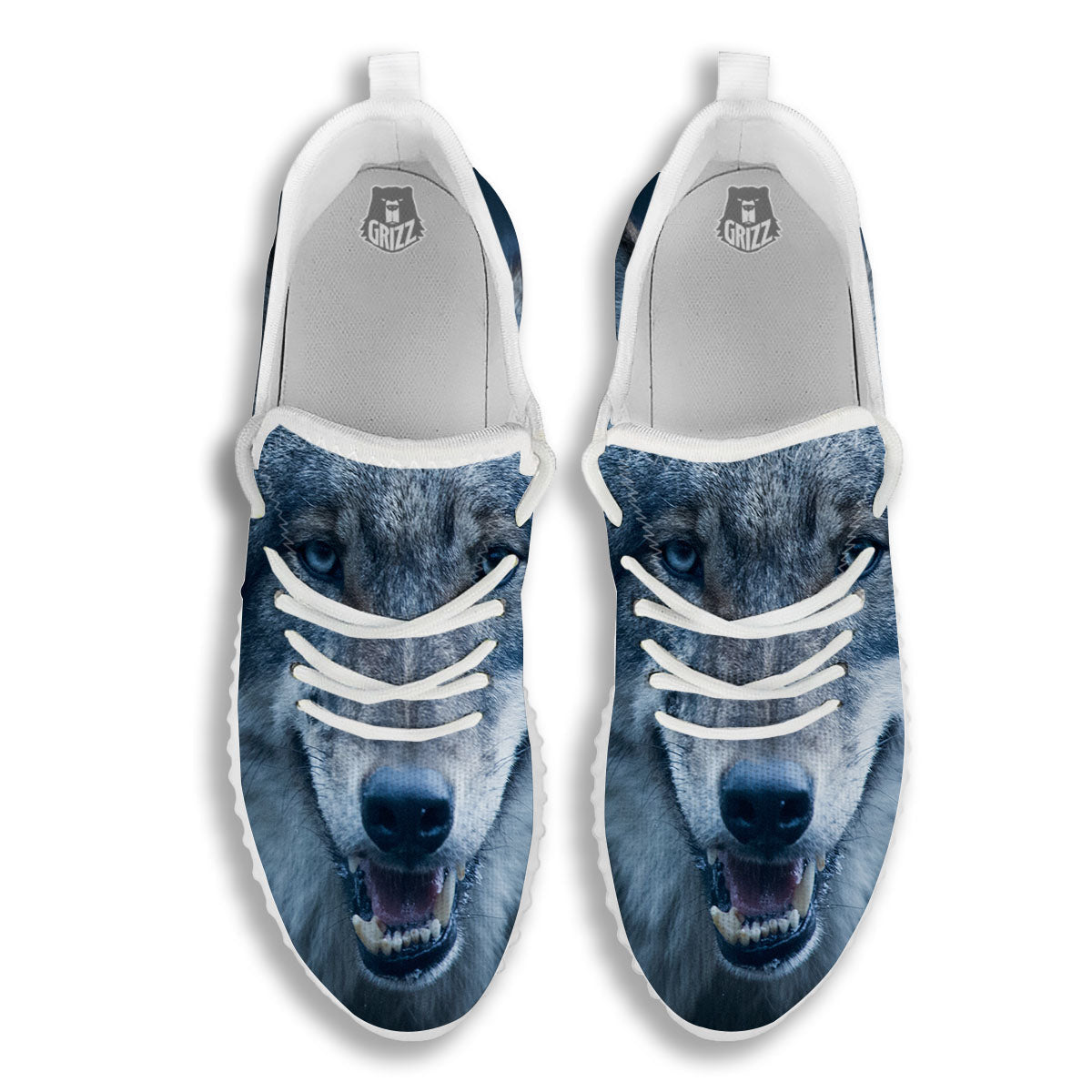 Wolf White And Navy Print White Walking Shoes-grizzshop