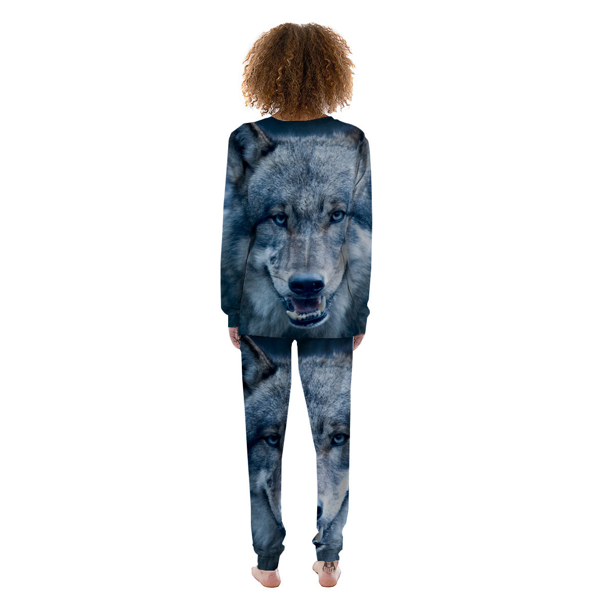 Wolf White And Navy Print Women's Pajamas-grizzshop