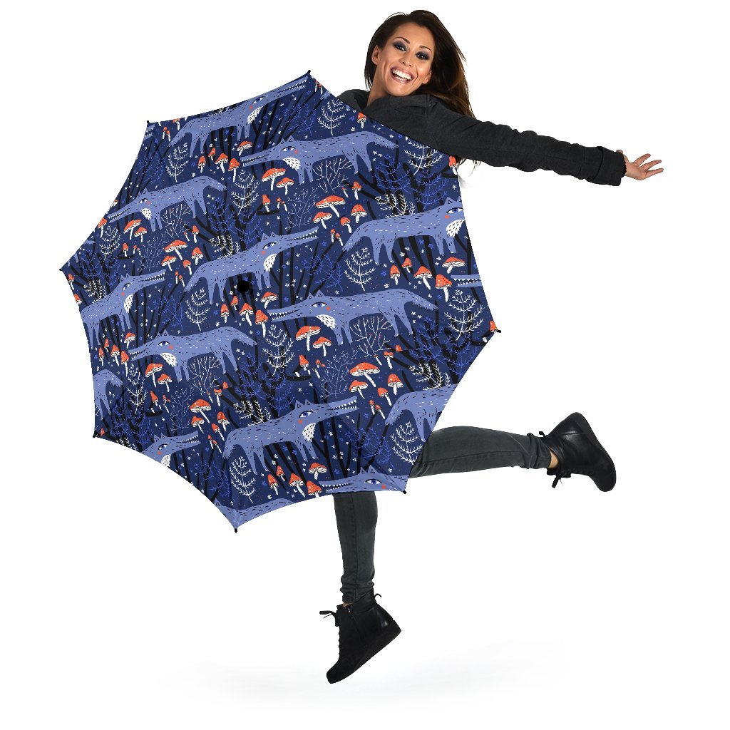 Wolf Cartoon Pattern Print Automatic Foldable Umbrella-grizzshop
