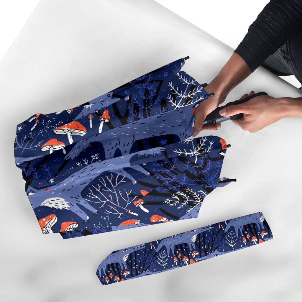 Wolf Cartoon Pattern Print Automatic Foldable Umbrella-grizzshop