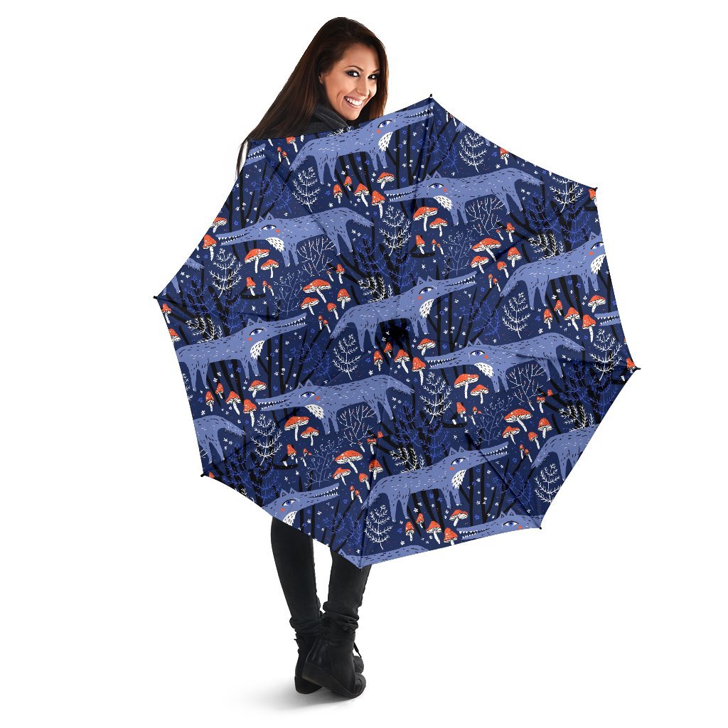 Wolf Cartoon Pattern Print Automatic Foldable Umbrella-grizzshop