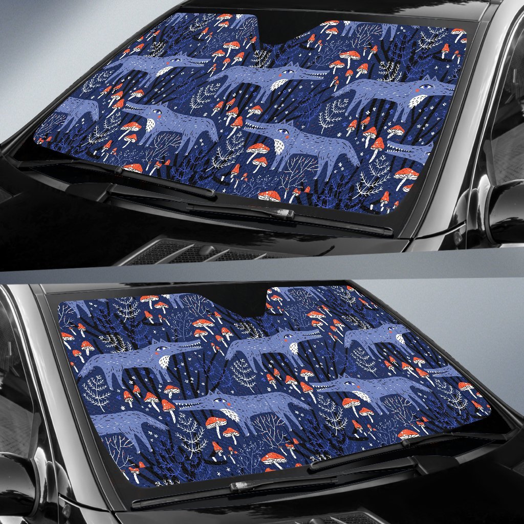 Wolf Cartoon Pattern Print Car Sun Shade-grizzshop