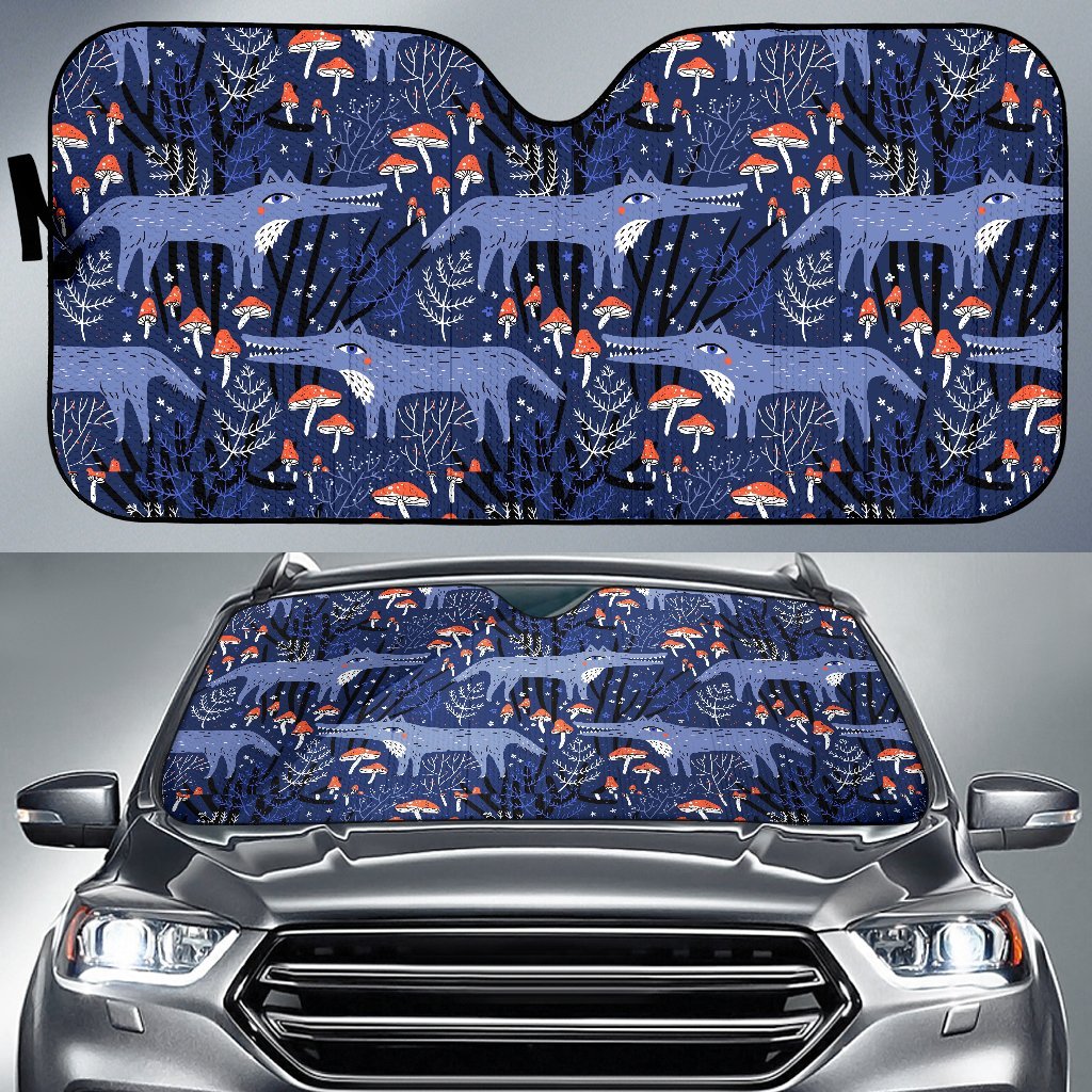 Wolf Cartoon Pattern Print Car Sun Shade-grizzshop