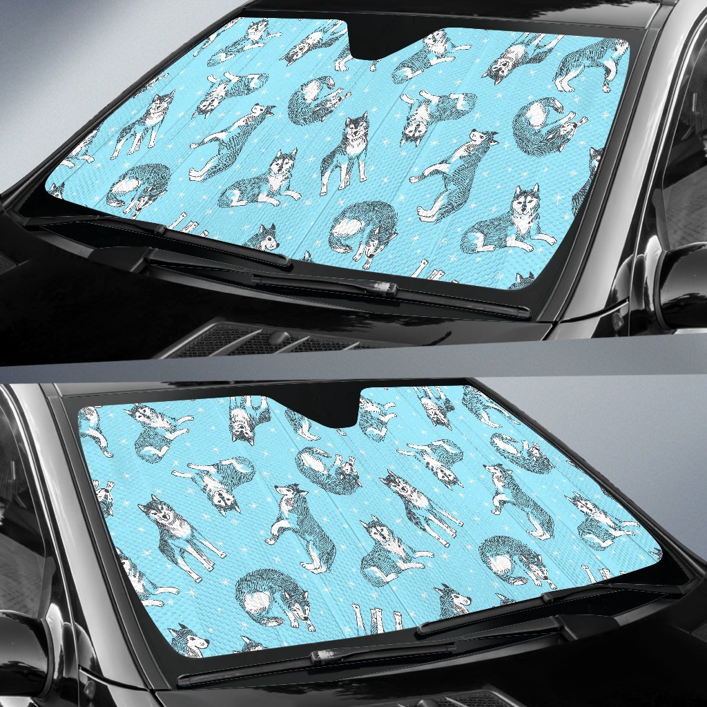 Wolf Hand Drawn Pattern Print Car Sun Shade-grizzshop
