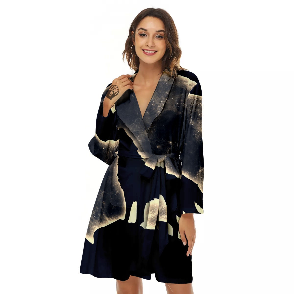 Wolf Moonlight Print Women's Robe-grizzshop