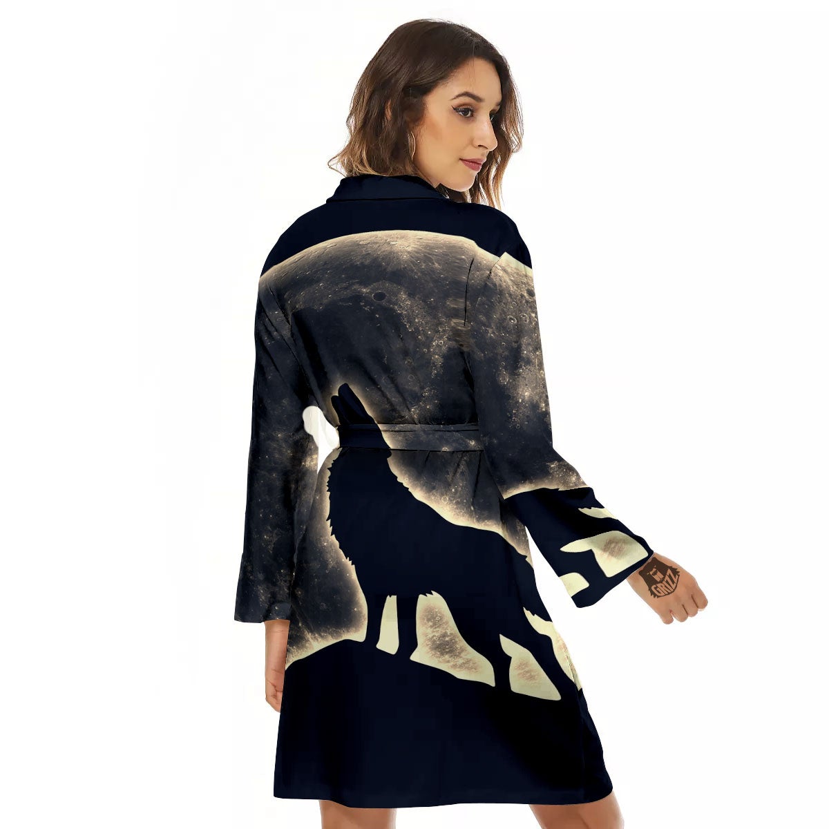 Wolf Moonlight Print Women's Robe-grizzshop