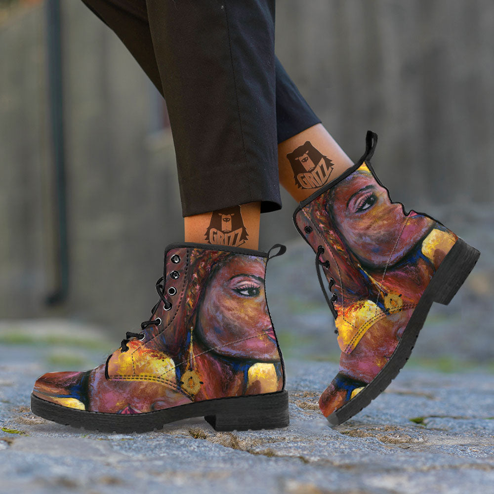 Woman African Print Leather Boots-grizzshop