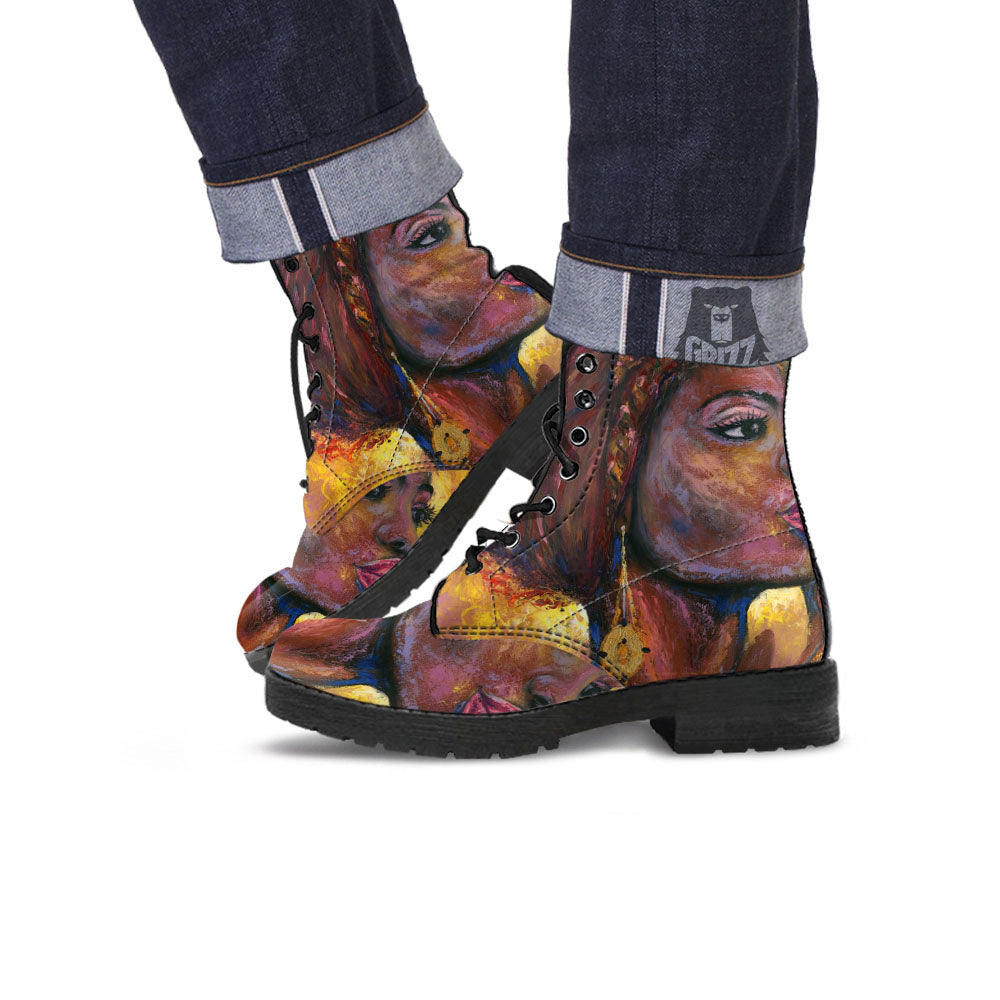Woman African Print Leather Boots-grizzshop
