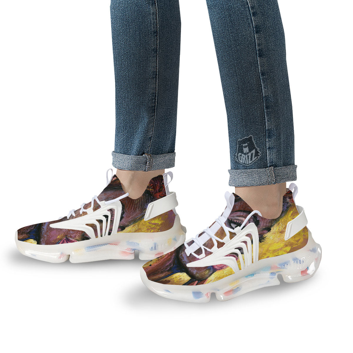 Woman African Print White Gym Shoes-grizzshop