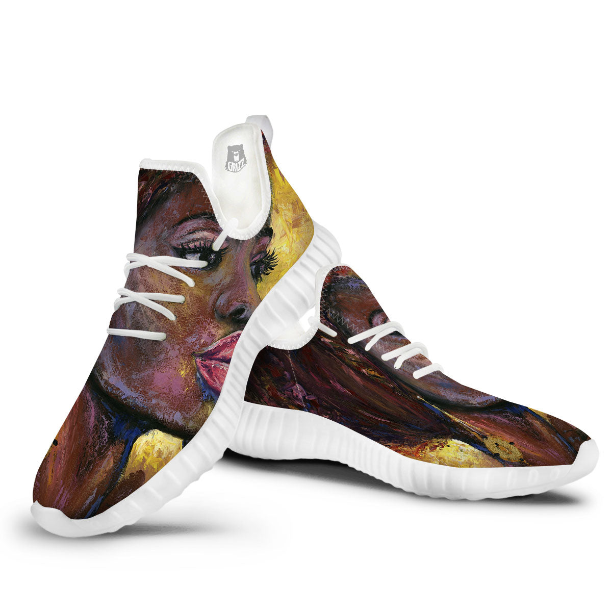 Woman African Print White Walking Shoes-grizzshop