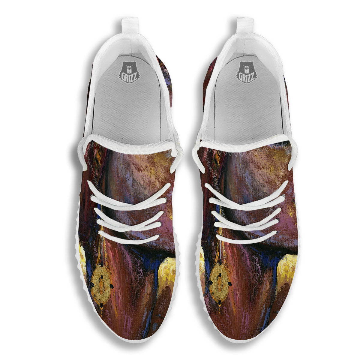 Woman African Print White Walking Shoes-grizzshop