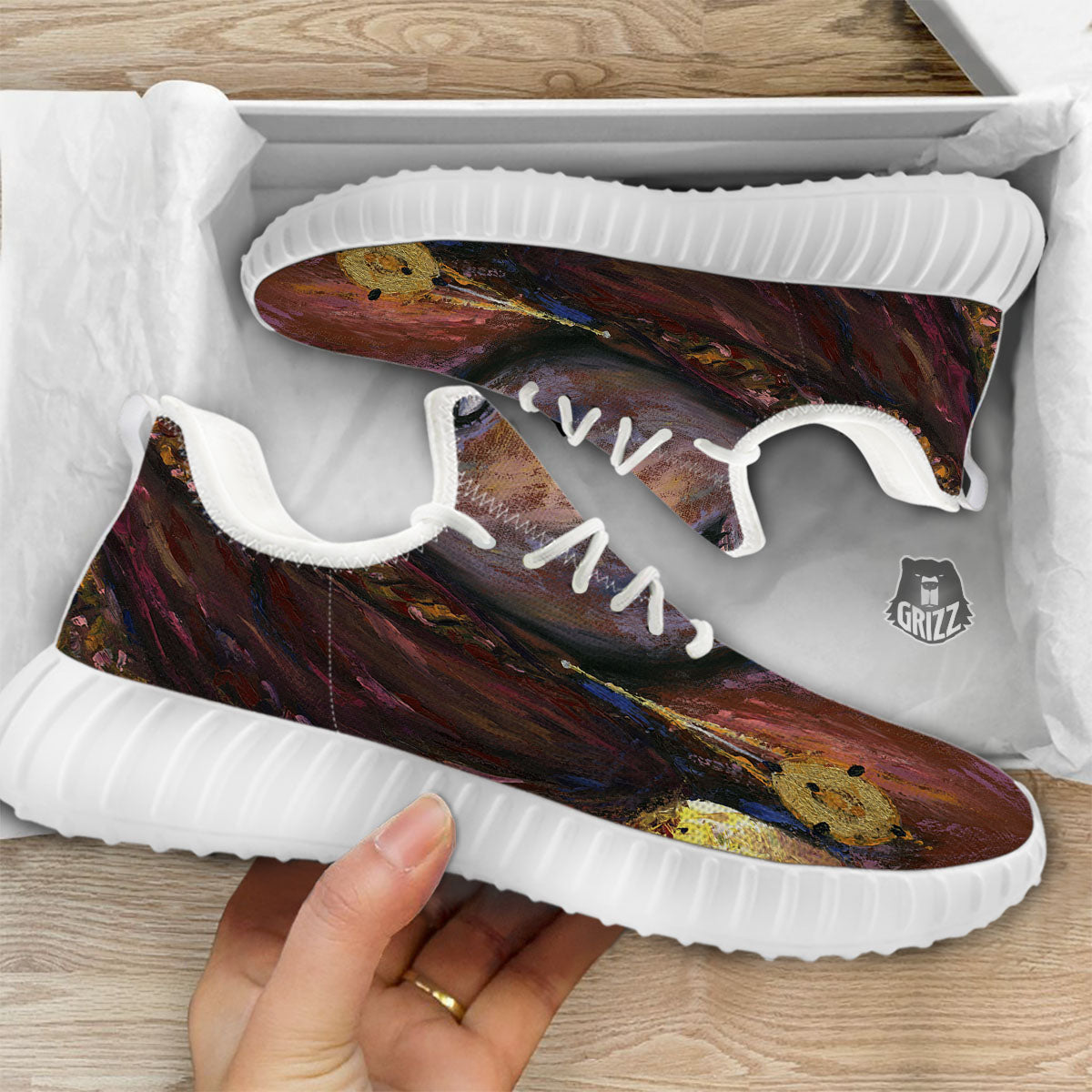 Woman African Print White Walking Shoes-grizzshop