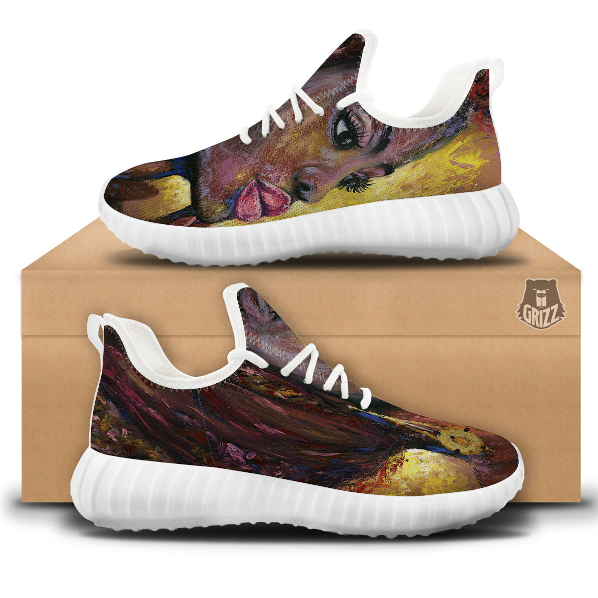 Woman African Print White Walking Shoes-grizzshop