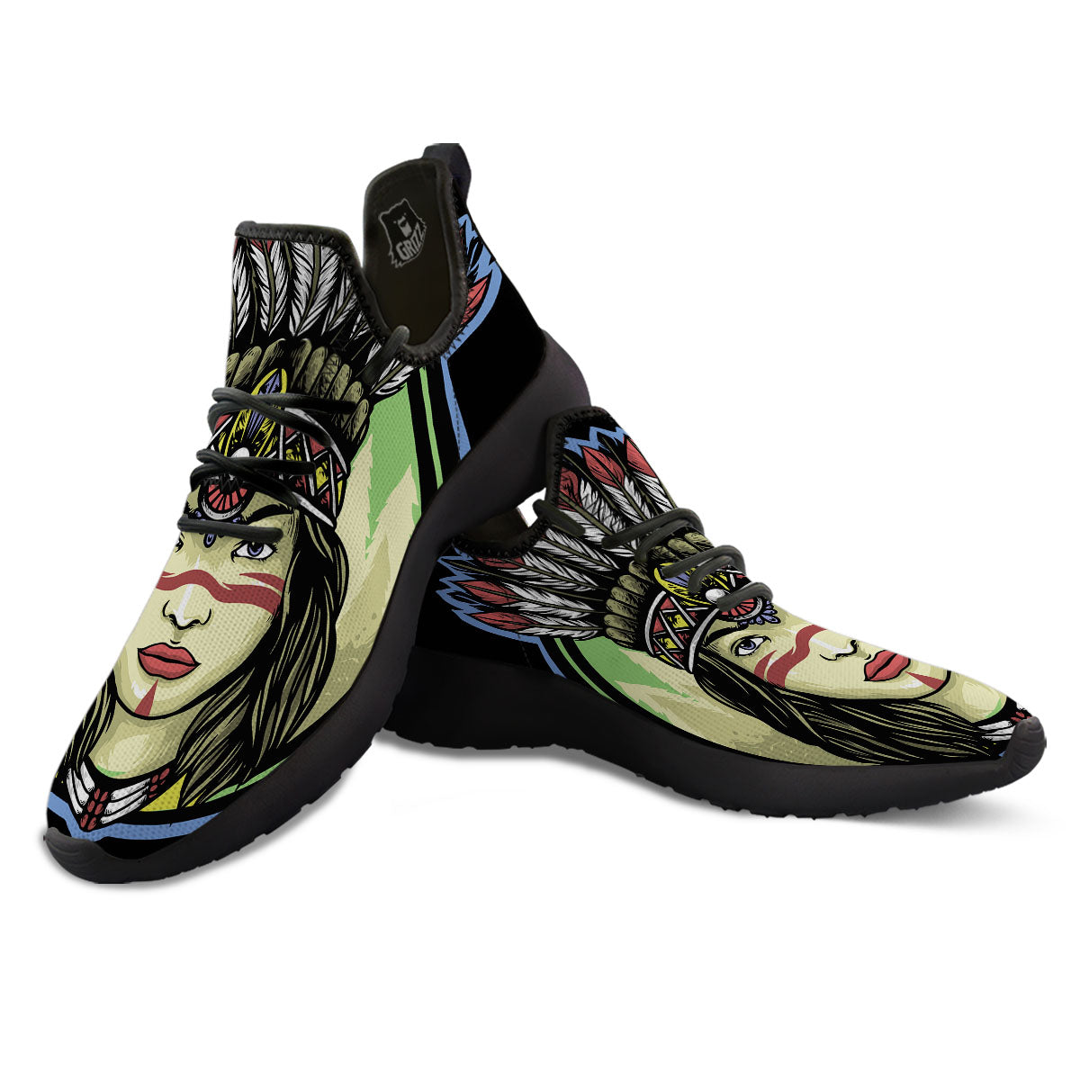 Woman Portrait Native Indian Print Black Athletic Shoes-grizzshop