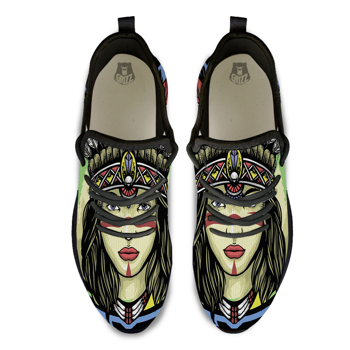 Woman Portrait Native Indian Print Black Athletic Shoes-grizzshop