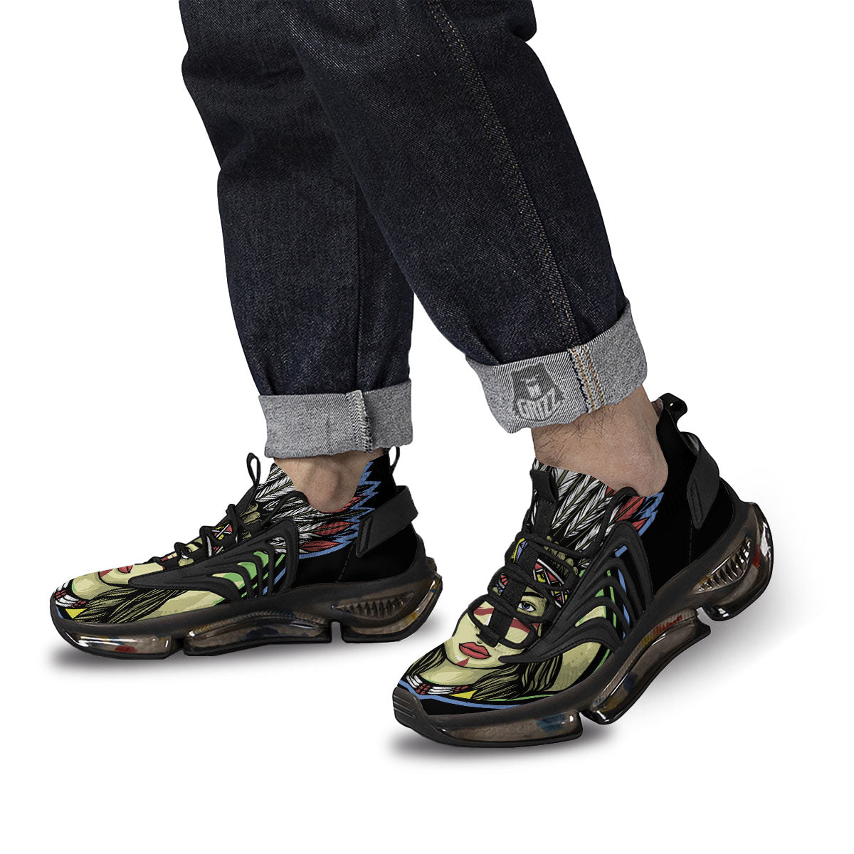 Woman Portrait Native Indian Print Black Gym Shoes-grizzshop