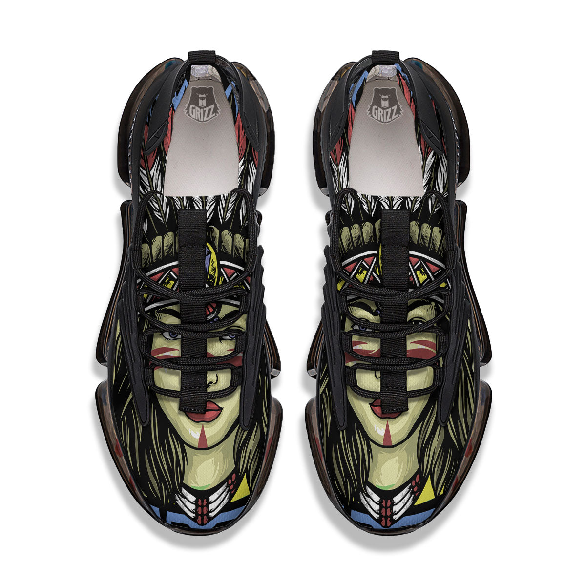 Woman Portrait Native Indian Print Black Gym Shoes-grizzshop
