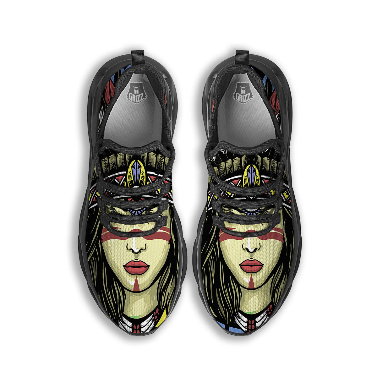 Woman Portrait Native Indian Print Black Running Shoes-grizzshop