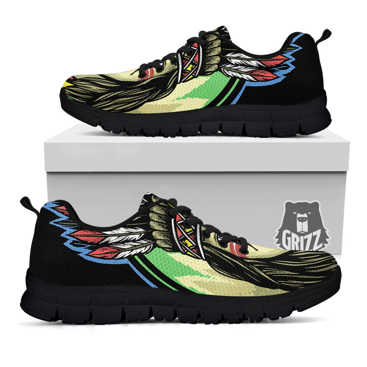 Woman Portrait Native Indian Print Black Sneaker-grizzshop