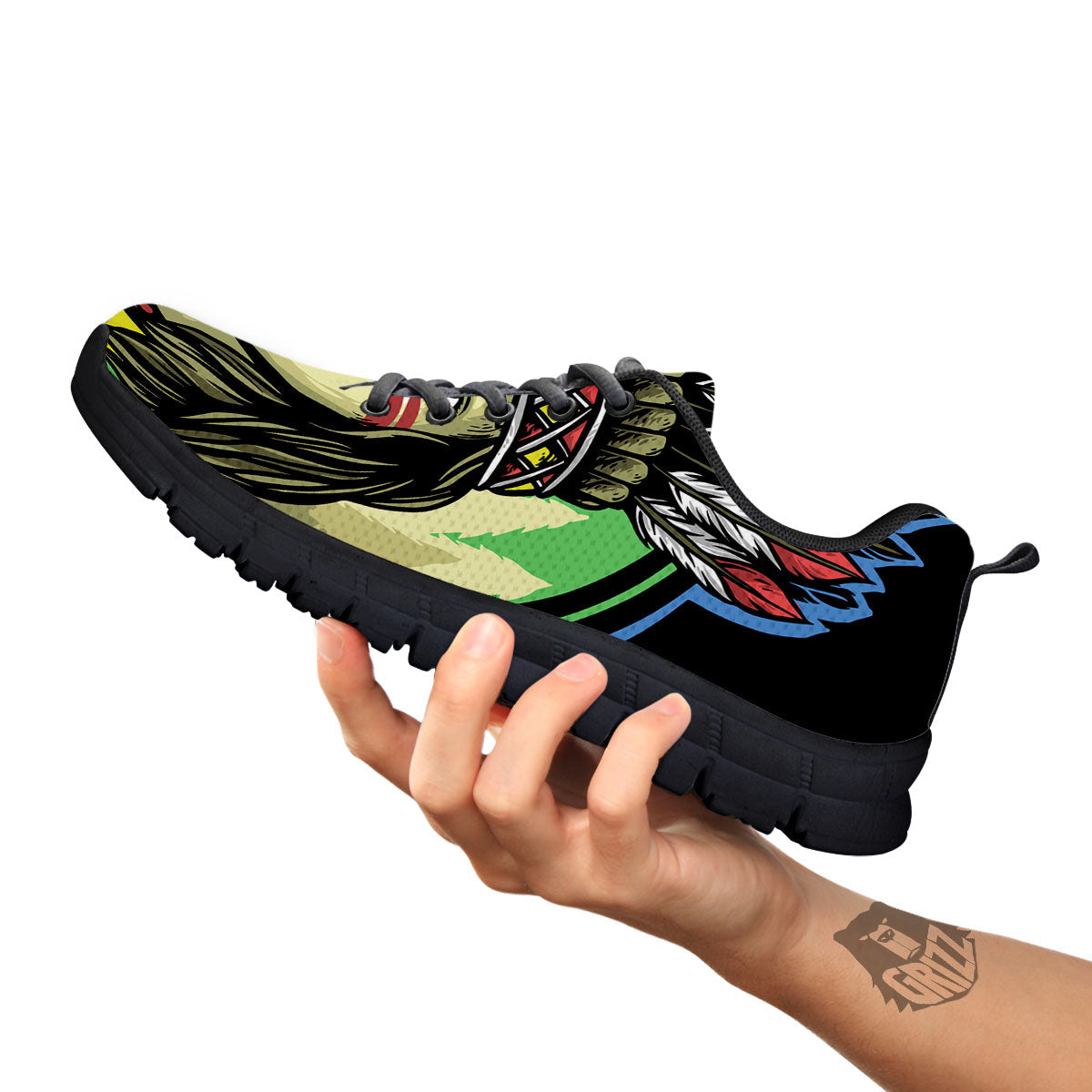 Woman Portrait Native Indian Print Black Sneaker-grizzshop