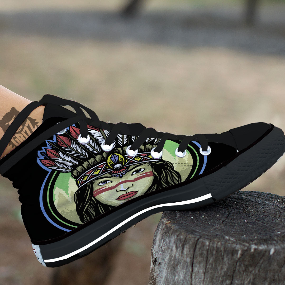 Woman Portrait Native Indian Print High Top Shoes-grizzshop
