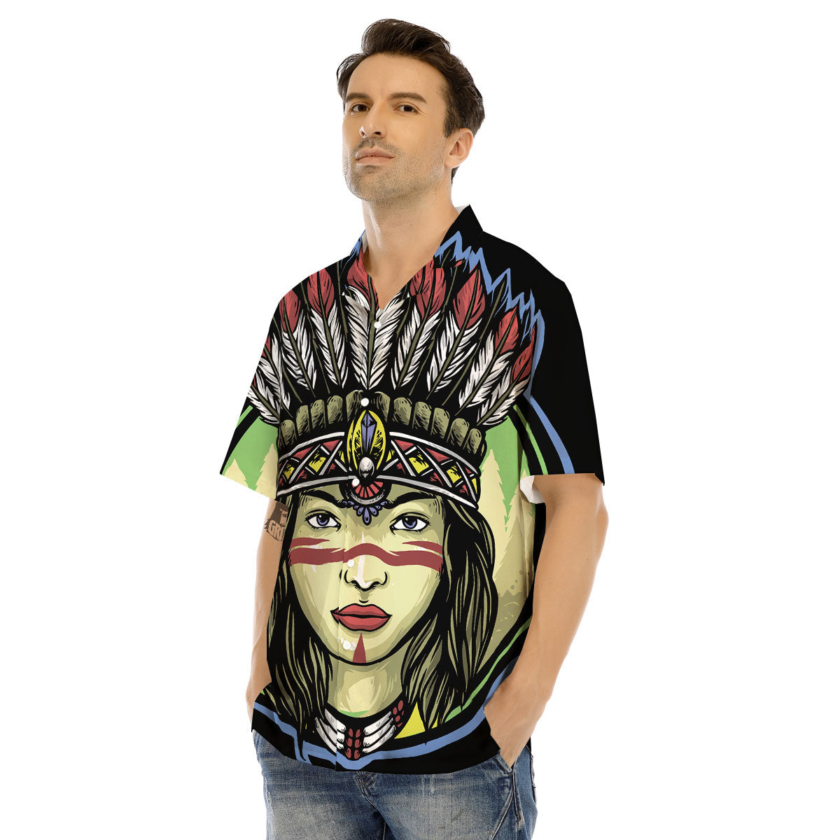 Woman Portrait Native Indian Print Men's Hawaiian Shirt-grizzshop
