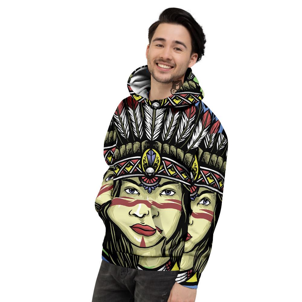 Woman Portrait Native Indian Print Men's Hoodie-grizzshop