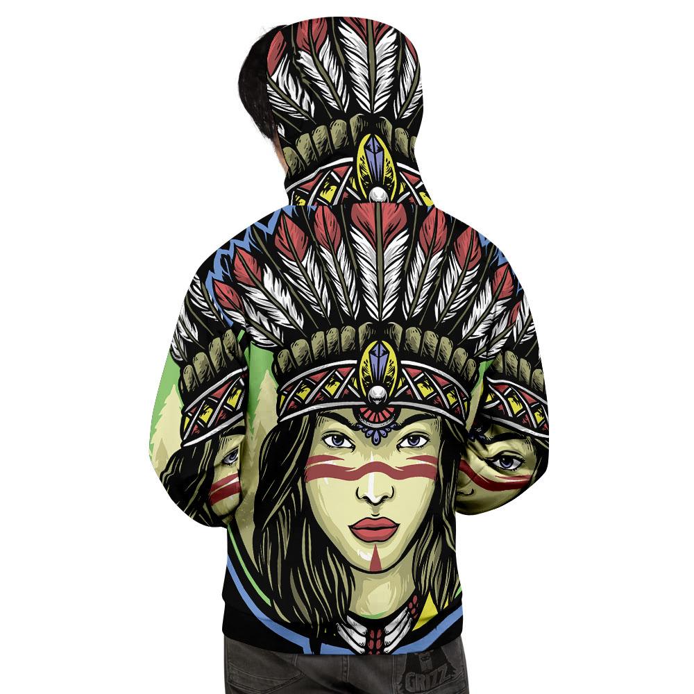 Woman Portrait Native Indian Print Men's Hoodie-grizzshop