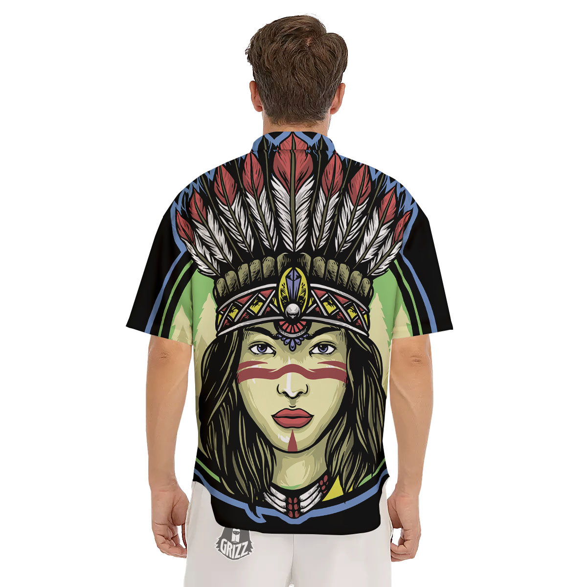 Woman Portrait Native Indian Print Men's Short Sleeve Shirts-grizzshop
