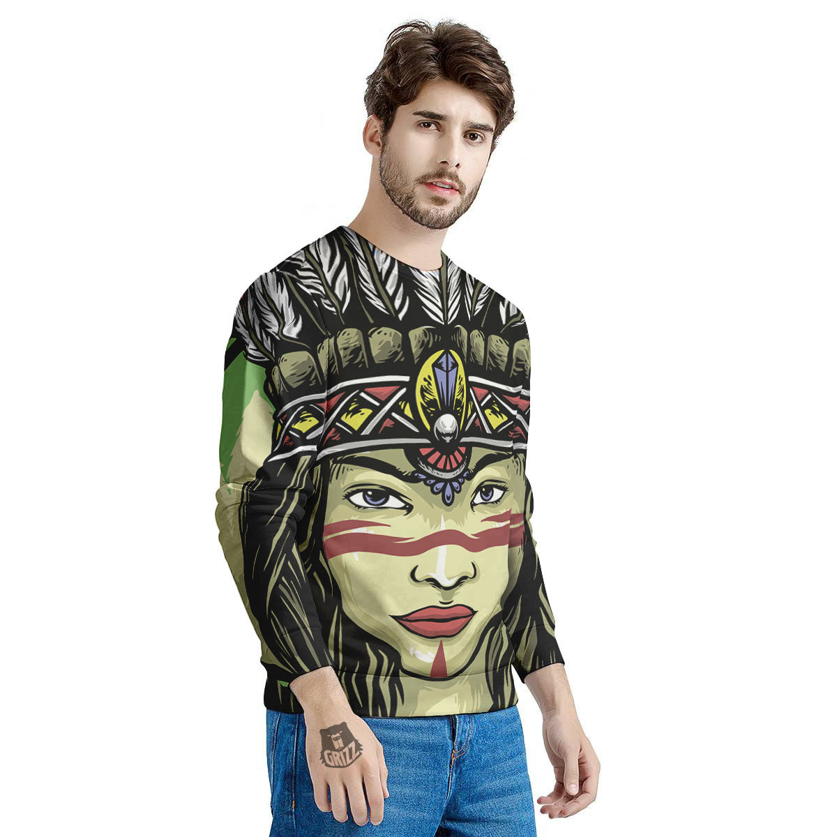 Woman Portrait Native Indian Print Men's Sweatshirt-grizzshop