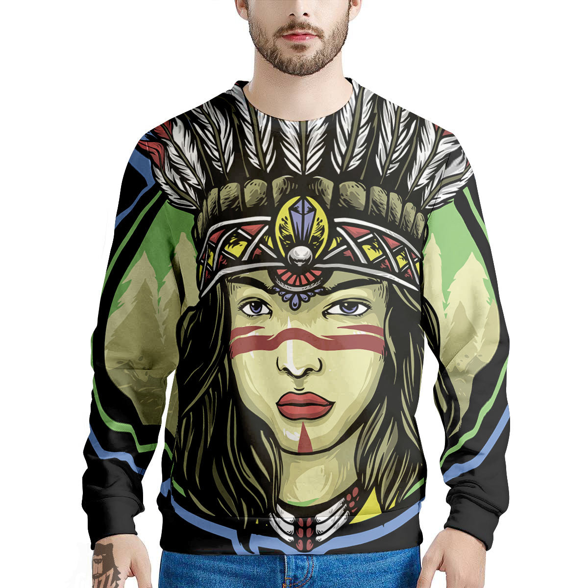 Woman Portrait Native Indian Print Men's Sweatshirt-grizzshop